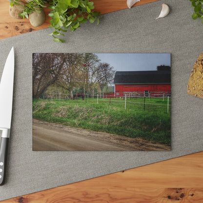 U R There Photography West Lake Road Farm and Filly I Rustic Farmhouse Tempered-Glass Cutting Board