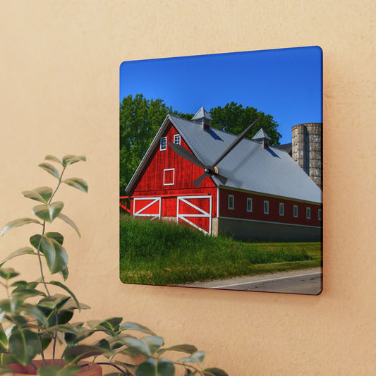 U R There Photography Metamora Red 2020 I Rustic Farmhouse Acrylic Analog Wall Clock