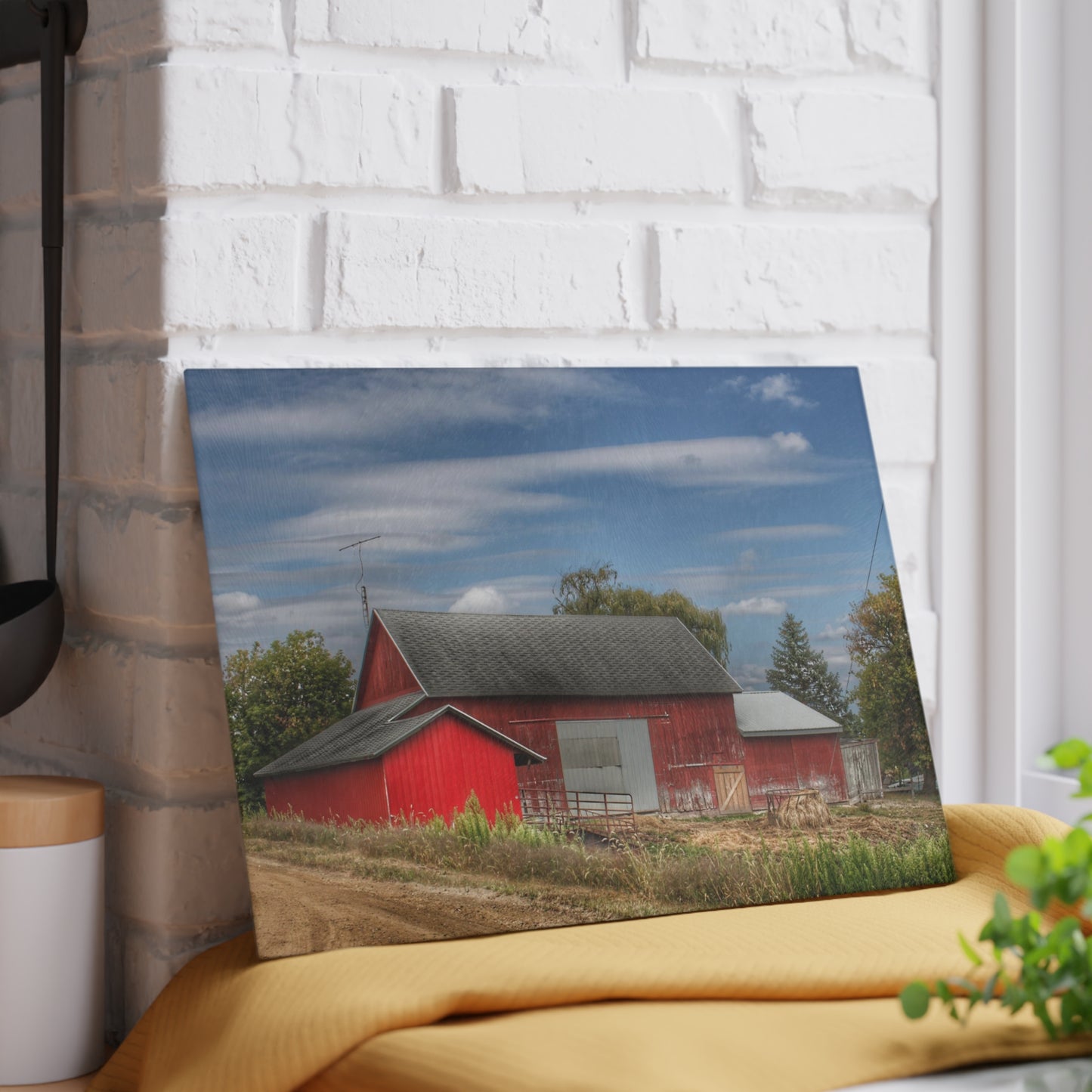 U R There Photography Wheeling Road Barn Rustic Farmhouse Tempered-Glass Cutting Board