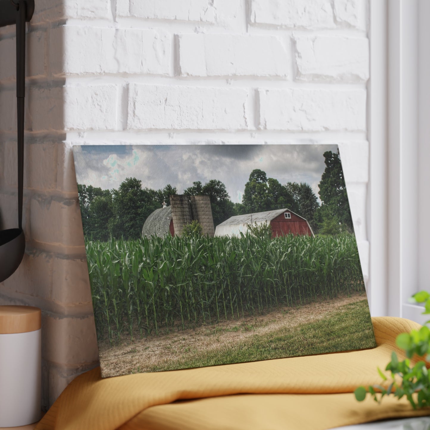 U R There Photography Scotch Settlement Reds Rustic Farmhouse Tempered-Glass Cutting Board