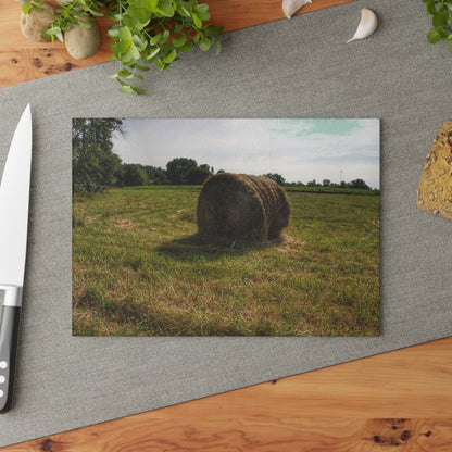 U R There Photography Summer Haybales II Rustic Farmhouse Tempered-Glass Cutting Board