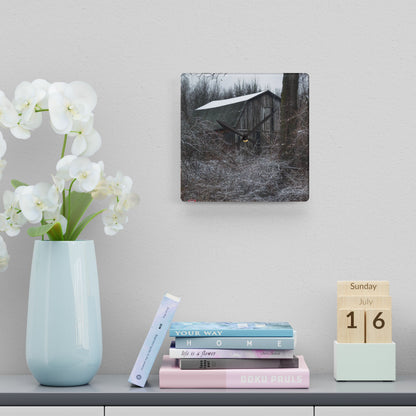 U R There Photography Saginaw Road Grey Rustic Farmhouse Acrylic Analog Wall Clock