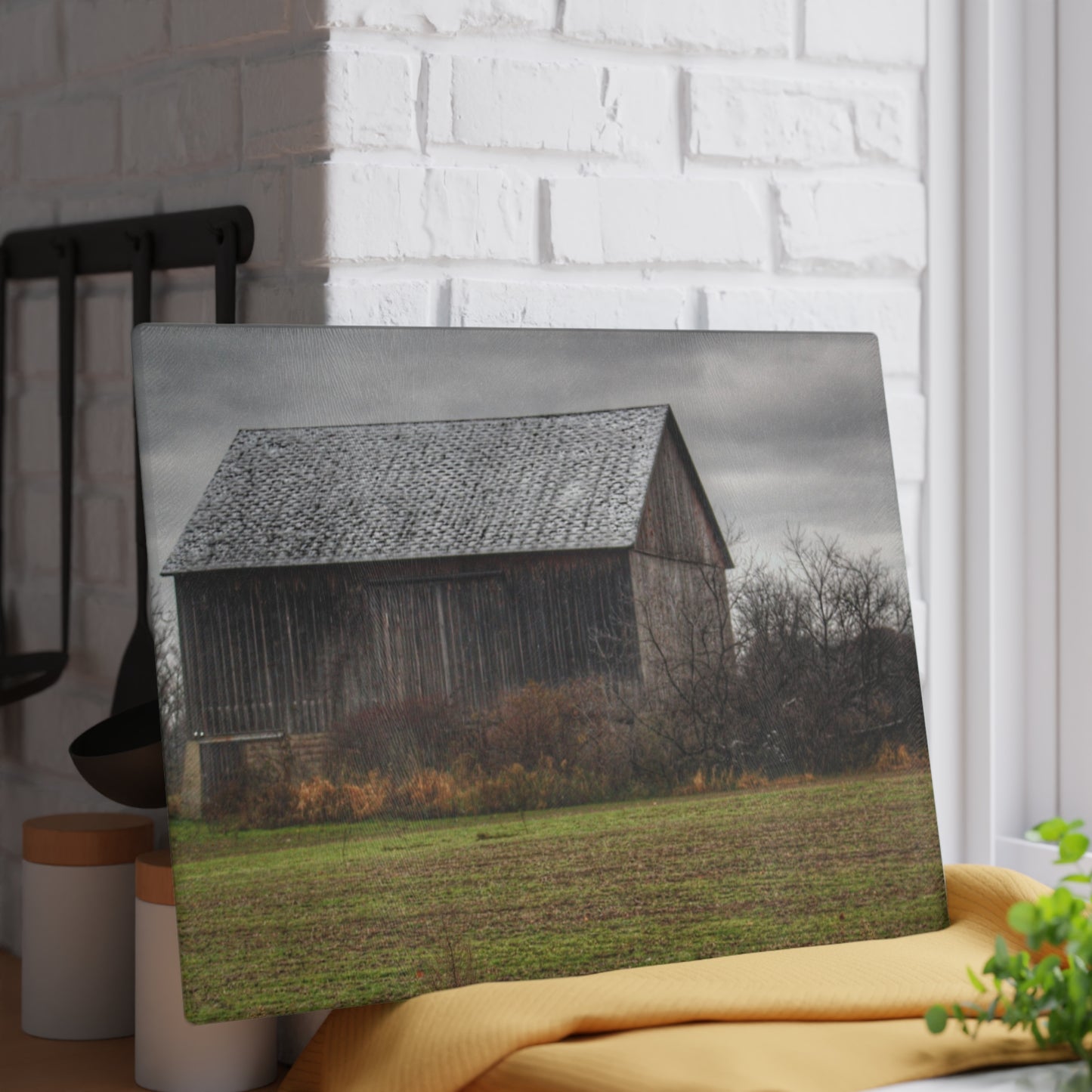 U R There Photography Brown City Road Grey Rustic Farmhouse Tempered-Glass Cutting Board