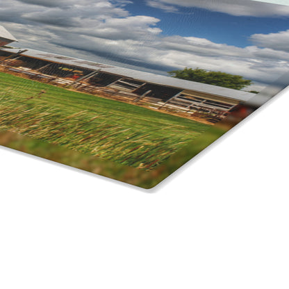 U R There Photography Millington Grey and Silos Rustic Farmhouse Tempered-Glass Cutting Board