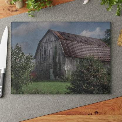 U R There Photography Columbiaville Grey Rustic Farmhouse Tempered-Glass Cutting Board