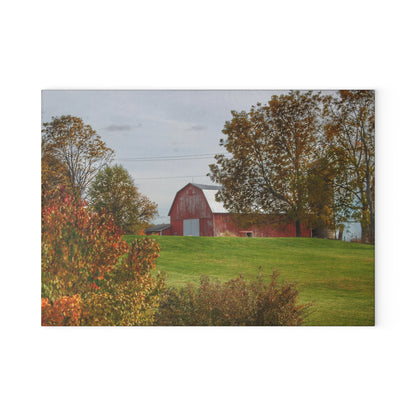 U R There Photography Lyons Road Red Rustic Farmhouse Tempered-Glass Cutting Board