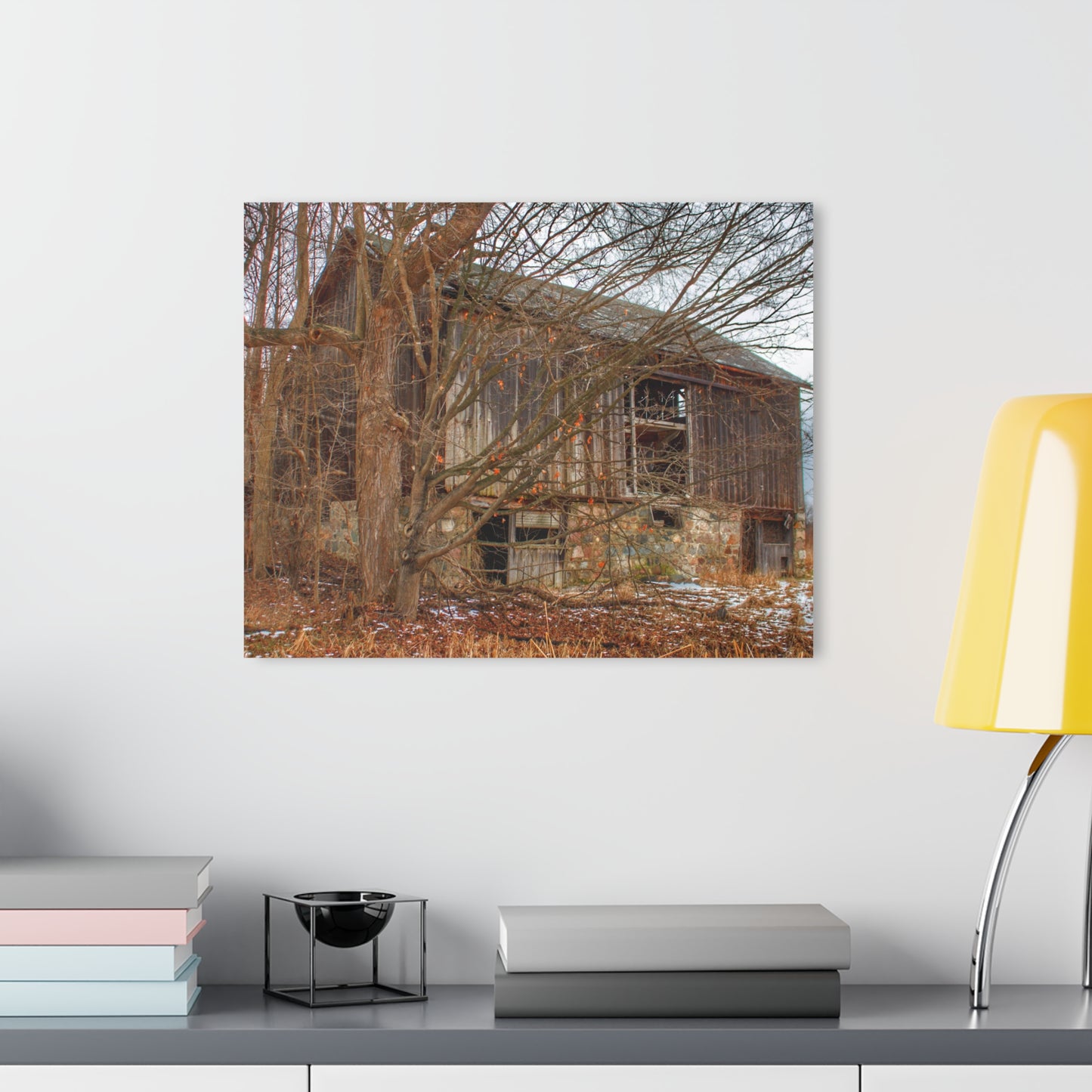 U R There Photography Norway Lake Hidden Grey II Rustic Farmhouse Acrylic Wall Print