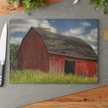 U R There Photography Hollenbeck Road Red I Rustic Farmhouse Tempered-Glass Cutting Board