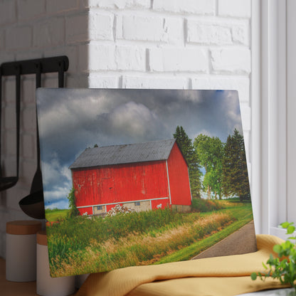 U R There Photography West Brown Horse Barn I Rustic Farmhouse Tempered-Glass Cutting Board
