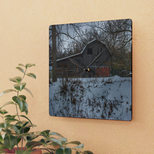 U R There Photography Hayes Road Grey in Winter II Rustic Farmhouse Acrylic Analog Wall Clock