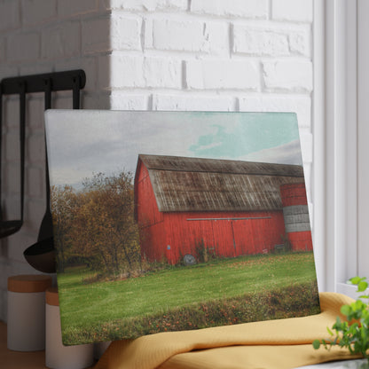 U R There Photography Oak Road Barber Barn I Rustic Farmhouse Tempered-Glass Cutting Board