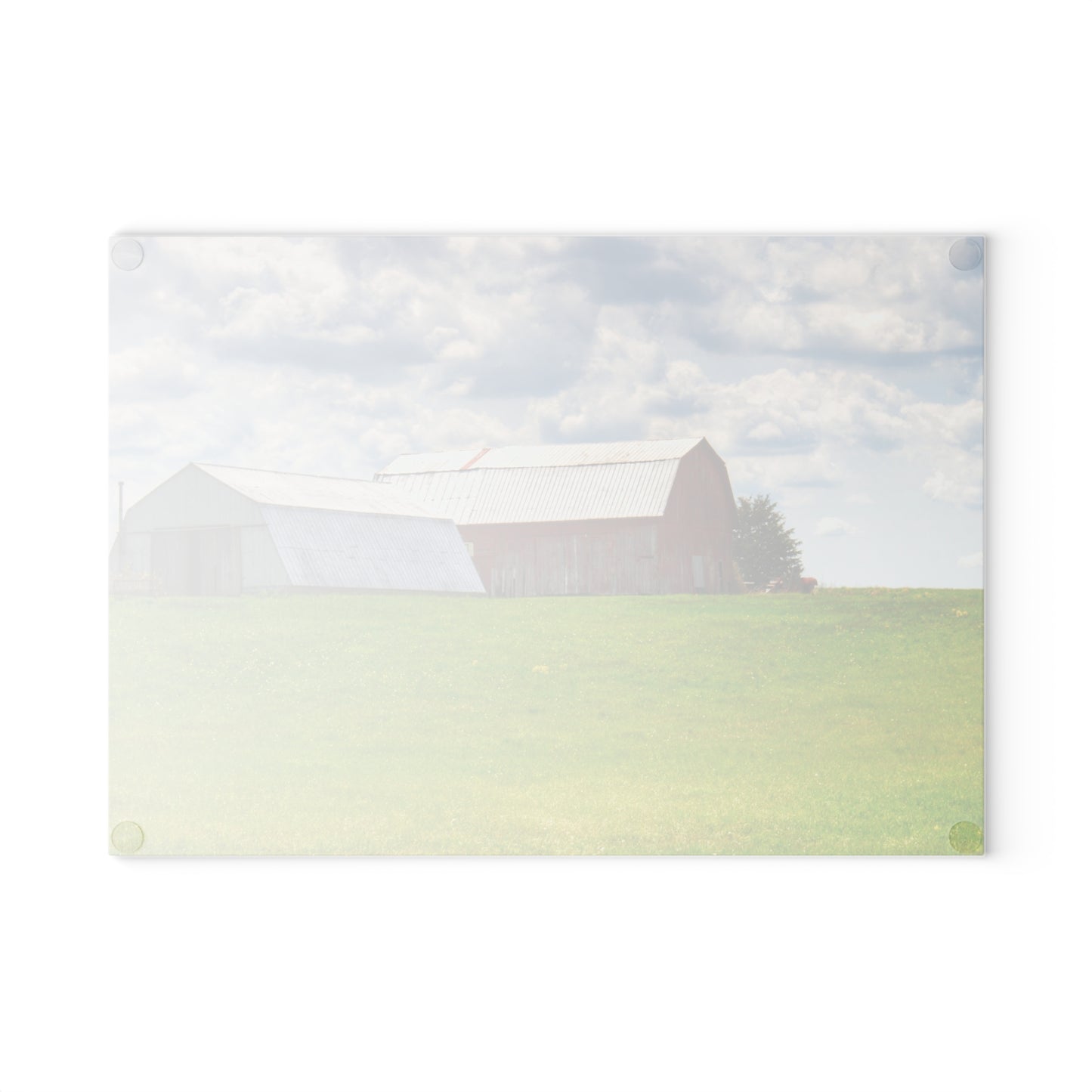 U R There Photography Henderson Hilltop Red Rustic Farmhouse Tempered-Glass Cutting Board