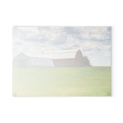 U R There Photography Henderson Hilltop Red Rustic Farmhouse Tempered-Glass Cutting Board