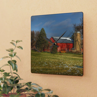 U R There Photography Columbiaville Road Red I Rustic Farmhouse Acrylic Analog Wall Clock