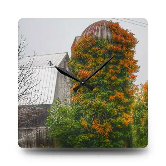 Ludwig Road Oxford Grey and Silo Rustic Farmhouse Acrylic Analog Wall Clock 10.75'' × 10.75'' (Square)