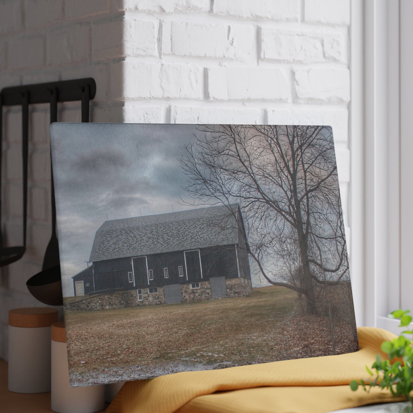 U R There Photography Attica Road Black Rustic Farmhouse Tempered-Glass Cutting Board