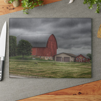 U R There Photography M-24 Country Bench Barn Rustic Farmhouse Tempered-Glass Cutting Board
