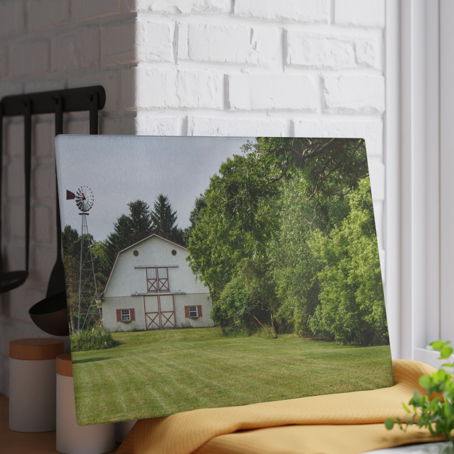 U R There Photography Hunters Creek White Rustic Farmhouse Tempered-Glass Cutting Board