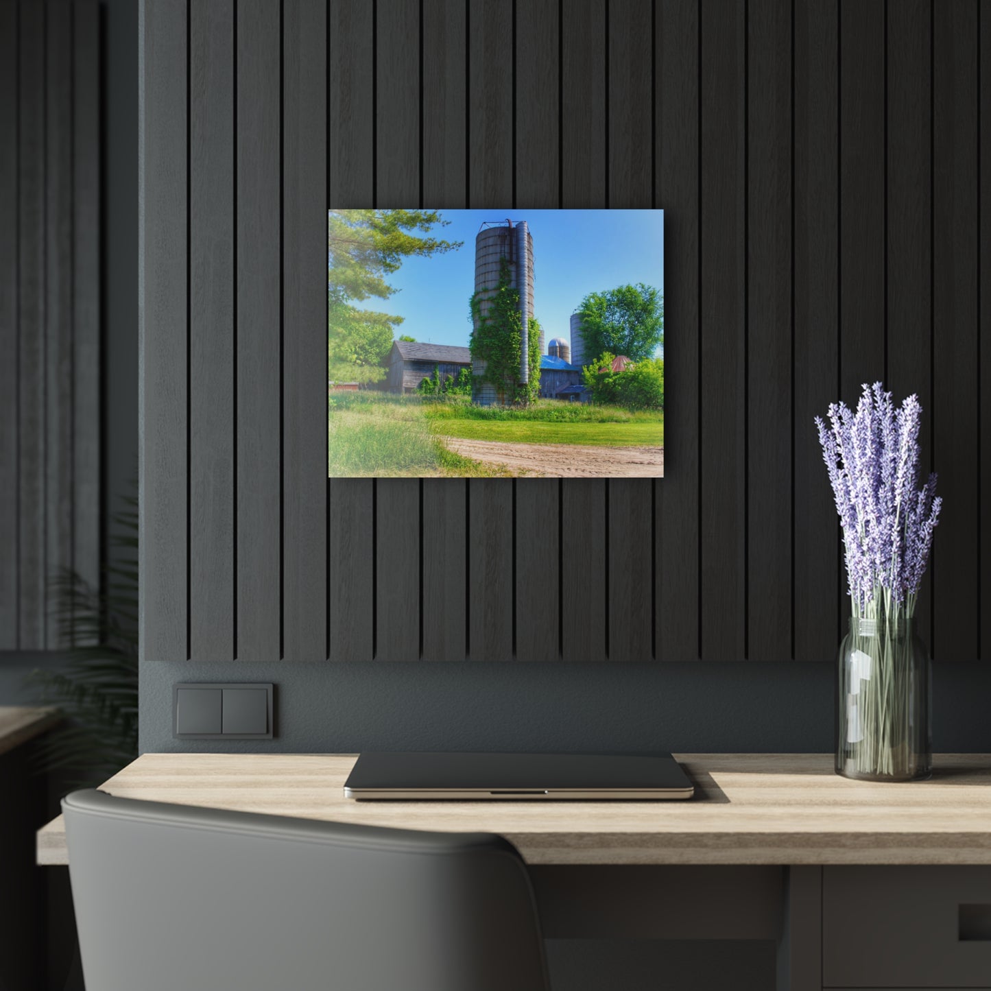 U R There Photography Bordman Road Old Grey and Silo II Rustic Farmhouse Acrylic Wall Print