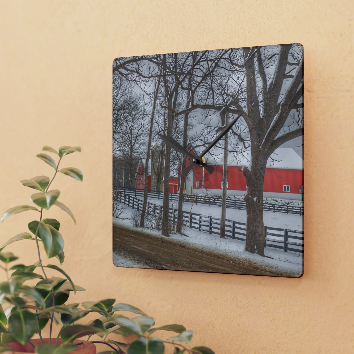 U R There Photography Barns of Barber Road I Rustic Farmhouse Acrylic Analog Wall Clock
