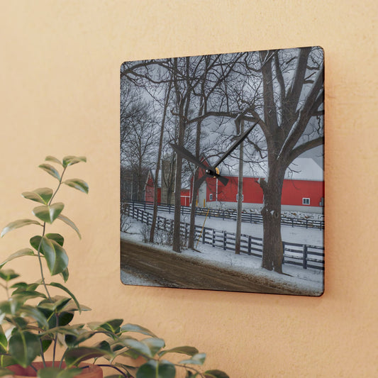 U R There Photography Barns of Barber Road I Rustic Farmhouse Acrylic Analog Wall Clock