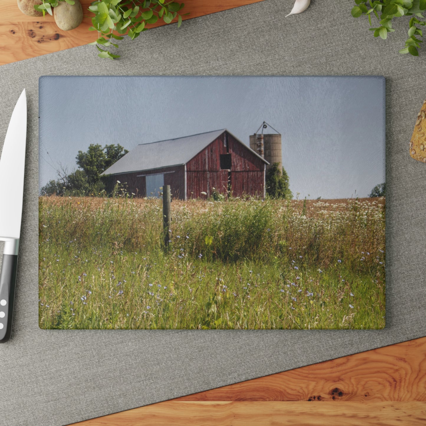 U R There Photography North Lake Pleasant Little Red Rustic Farmhouse Tempered-Glass Cutting Board