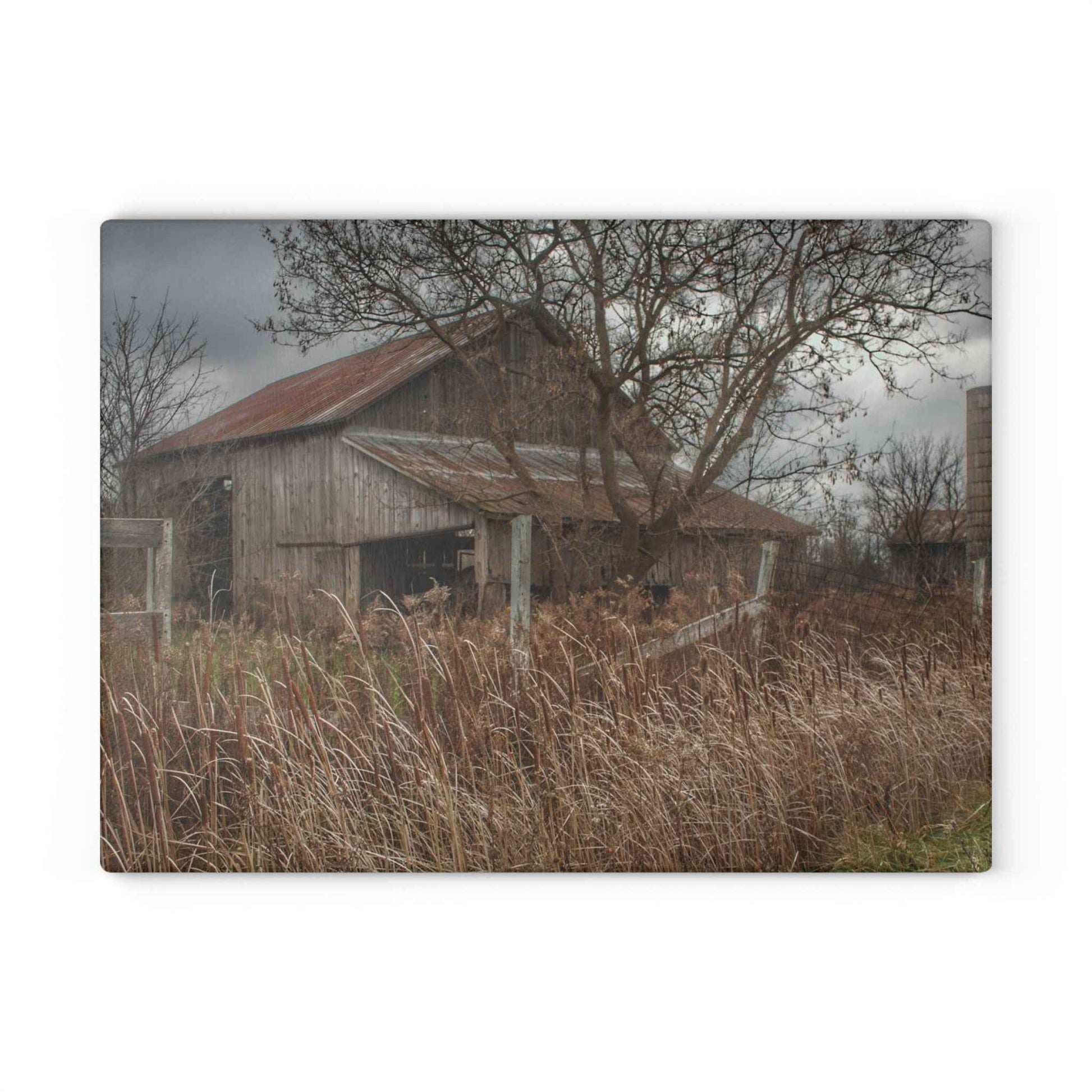 U R There Photography Grey Saltbox Rustic Farmhouse Tempered-Glass Cutting Board