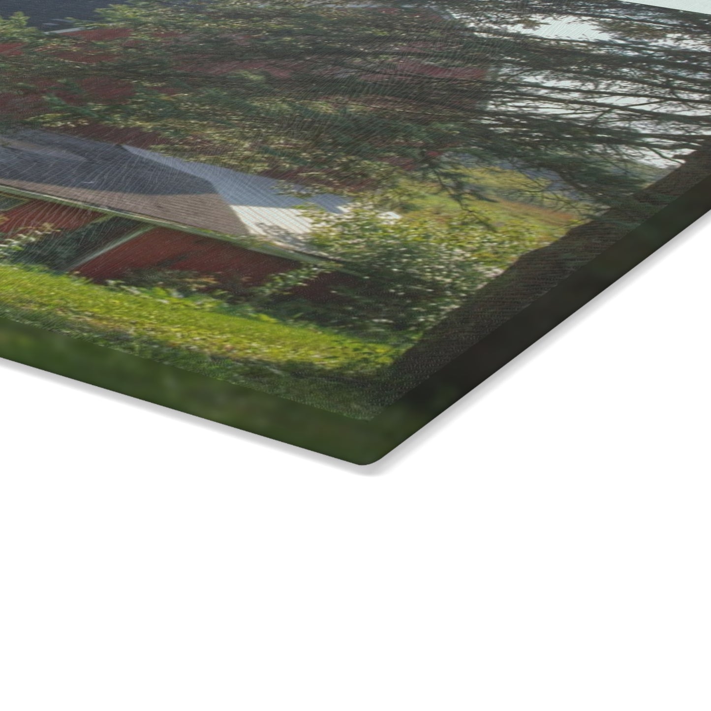 U R There Photography Grey Road Red Rustic Farmhouse Tempered-Glass Cutting Board