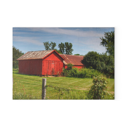 U R There Photography South Oak Road Reds II Rustic Farmhouse Tempered-Glass Cutting Board