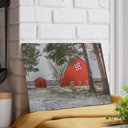 U R There Photography McKail Road Quilted Red Rustic Farmhouse Tempered-Glass Cutting Board