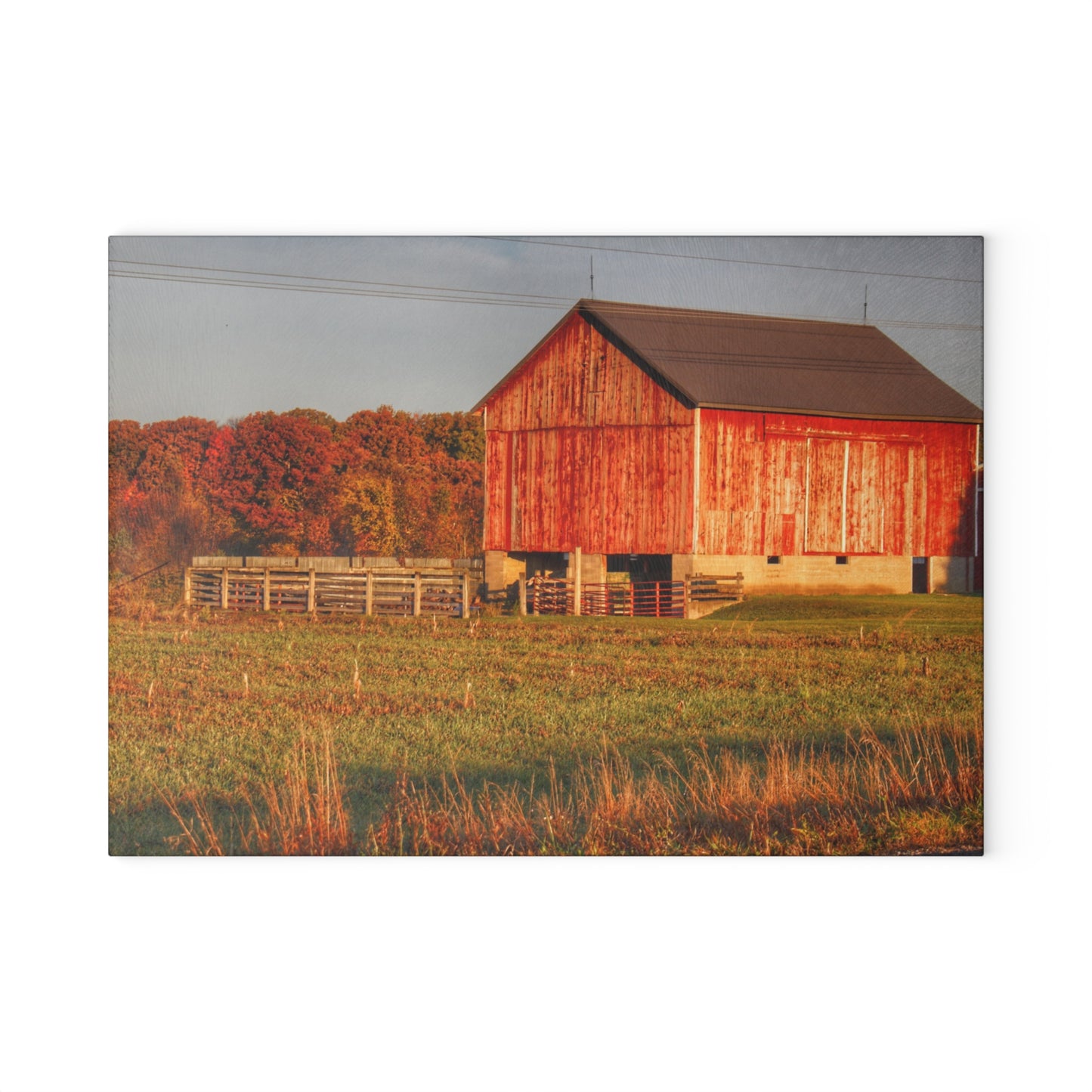 U R There Photography Lake Pleasant Corral Red II Rustic Farmhouse Tempered-Glass Cutting Board
