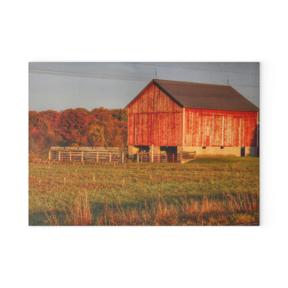 U R There Photography Lake Pleasant Corral Red II Rustic Farmhouse Tempered-Glass Cutting Board