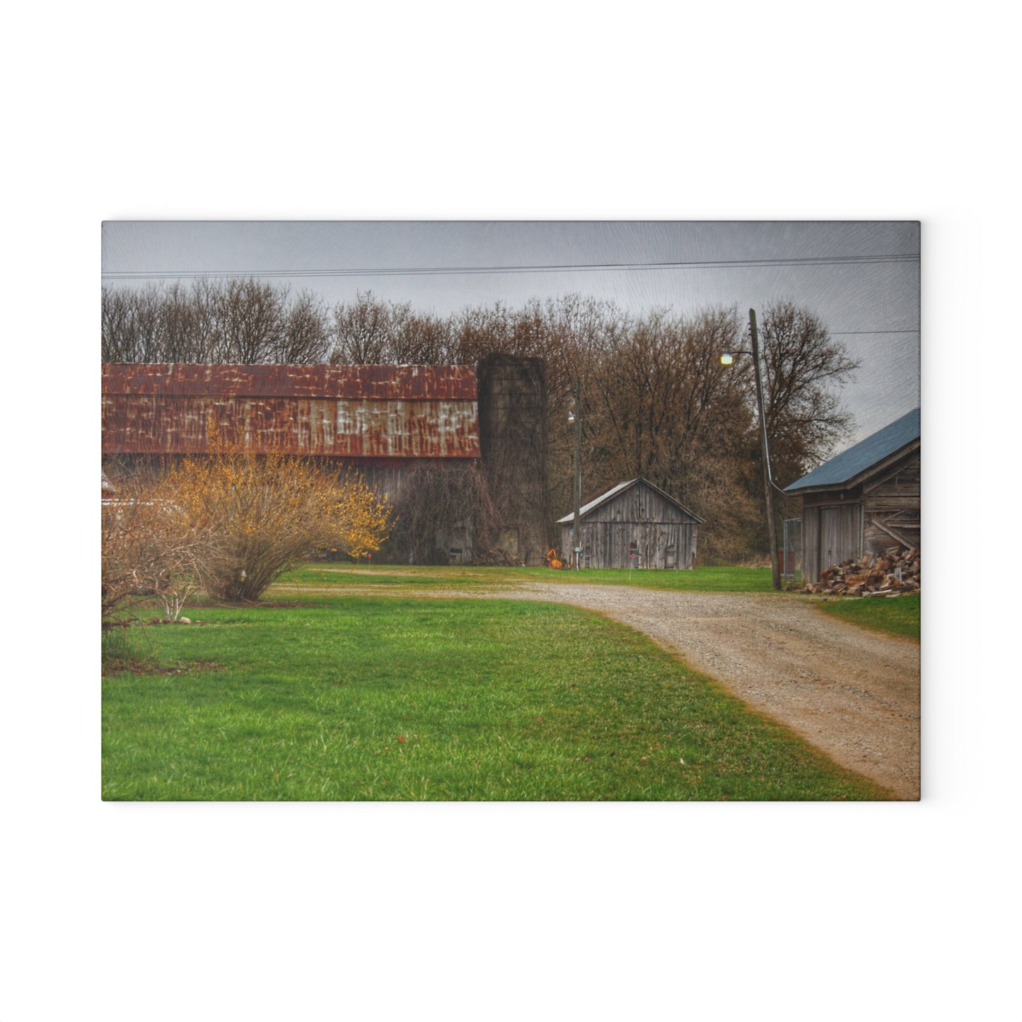 U R There Photography South Summers Road Rusted and Little Grey Rustic Farmhouse Tempered-Glass Cutting Board