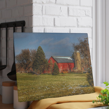 U R There Photography Columbiaville Road Red I Rustic Farmhouse Tempered-Glass Cutting Board