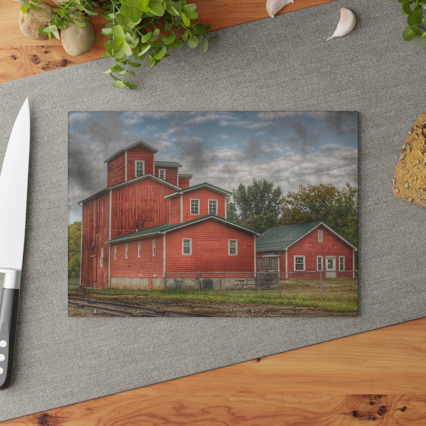 U R There Photography Aside the Tracks in Clifford Rustic Farmhouse Tempered-Glass Cutting Board