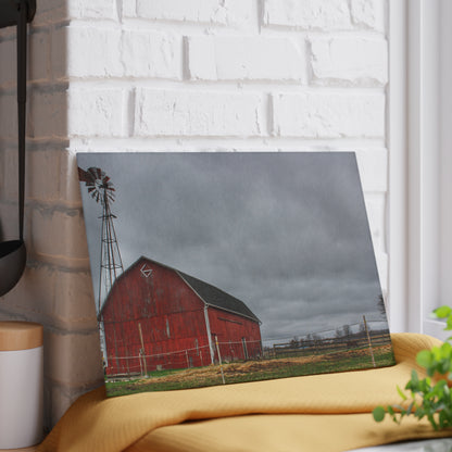 U R There Photography West Lake Road Red Barn and Windmill Rustic Farmhouse Tempered-Glass Cutting Board