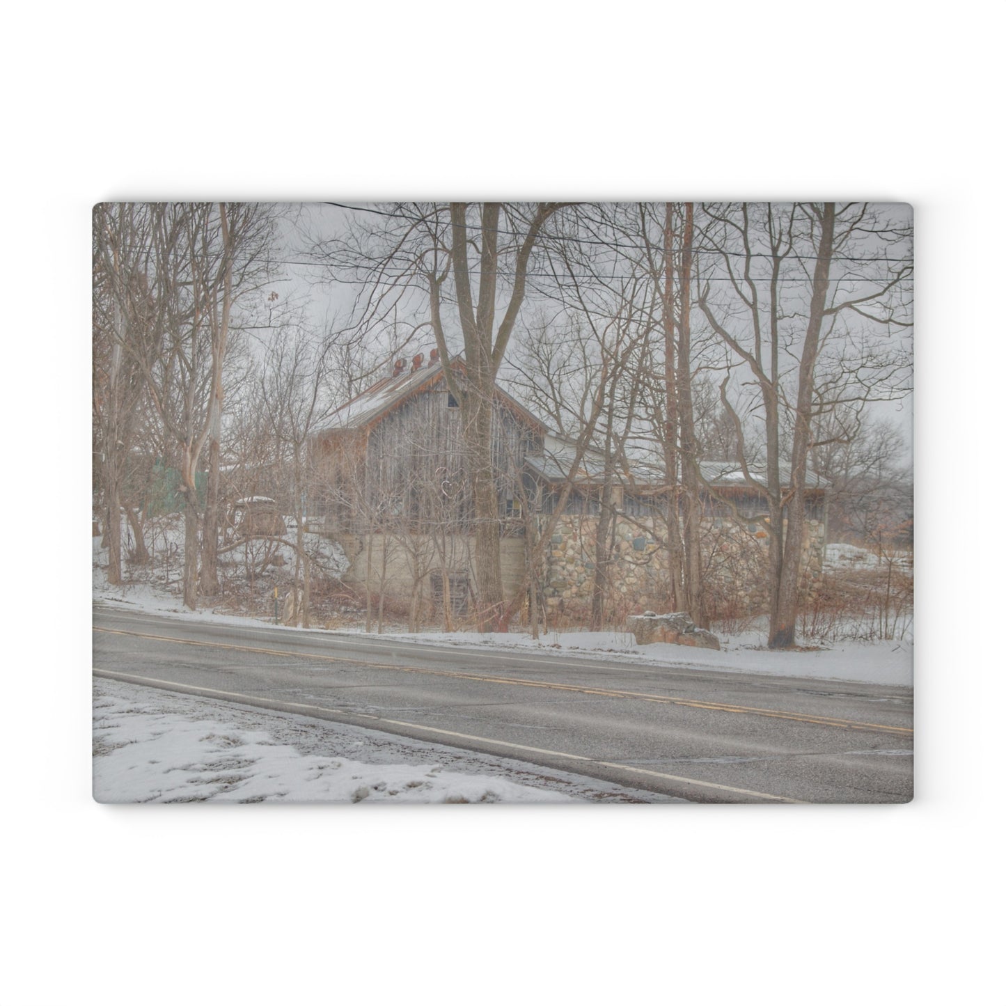 U R There Photography Leonard Stone Grey Rustic Farmhouse Tempered-Glass Cutting Board