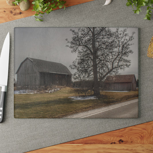 U R There Photography Roadside Greys Rustic Farmhouse Tempered-Glass Cutting Board