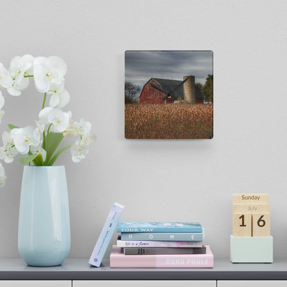 U R There Photography Shepard Road Red Rustic Farmhouse Acrylic Analog Wall Clock
