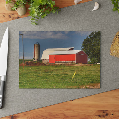 U R There Photography Clifford Farm and Silo Rustic Farmhouse Tempered-Glass Cutting Board