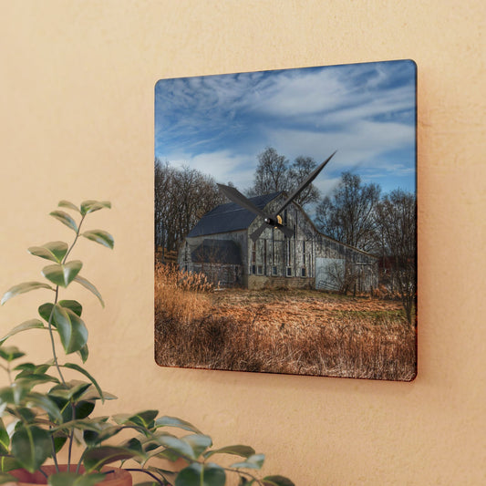 U R There Photography Newark Road White I Rustic Farmhouse Acrylic Analog Wall Clock