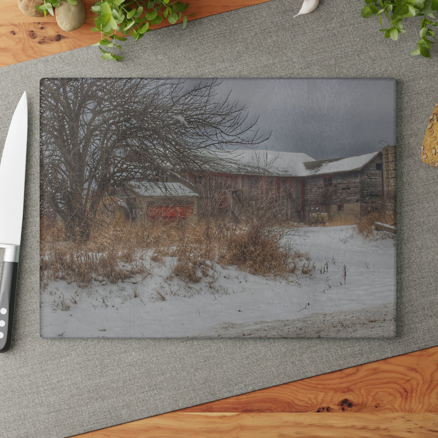 U R There Photography Midwinter Red Rustic Farmhouse Tempered-Glass Cutting Board