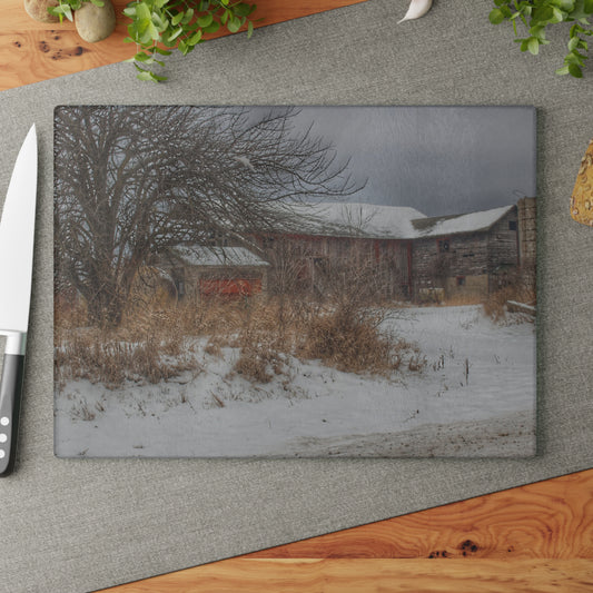 U R There Photography Midwinter Red Rustic Farmhouse Tempered-Glass Cutting Board