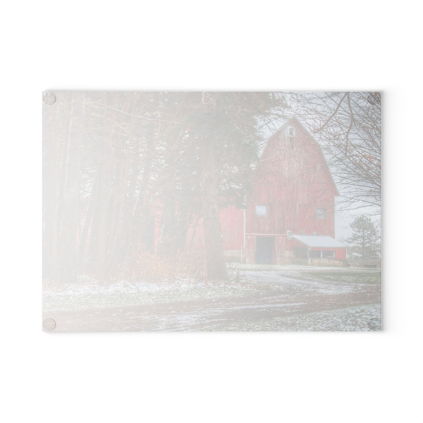 U R There Photography Tubspring Road Hidden Winter Red Rustic Farmhouse Tempered-Glass Cutting Board