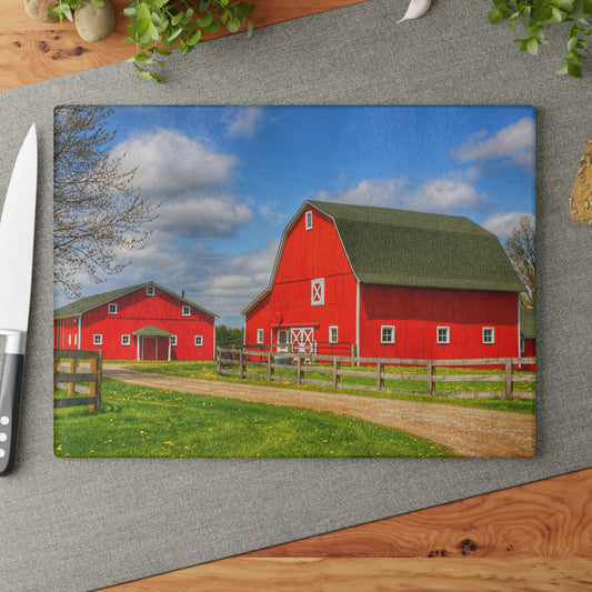 U R There Photography Sohn Road Reds Rustic Farmhouse Tempered-Glass Cutting Board