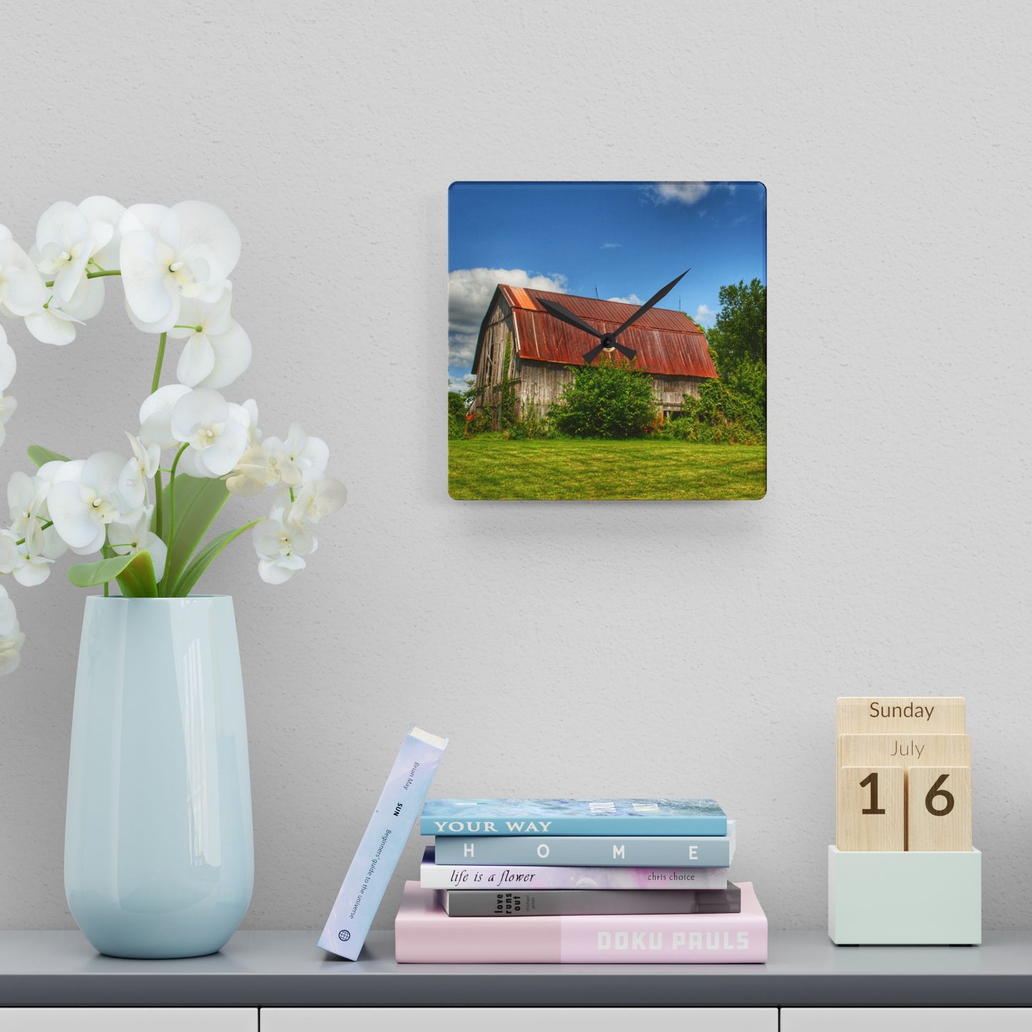 U R There Photography Grey Road Rusted II Rustic Farmhouse Acrylic Analog Wall Clock