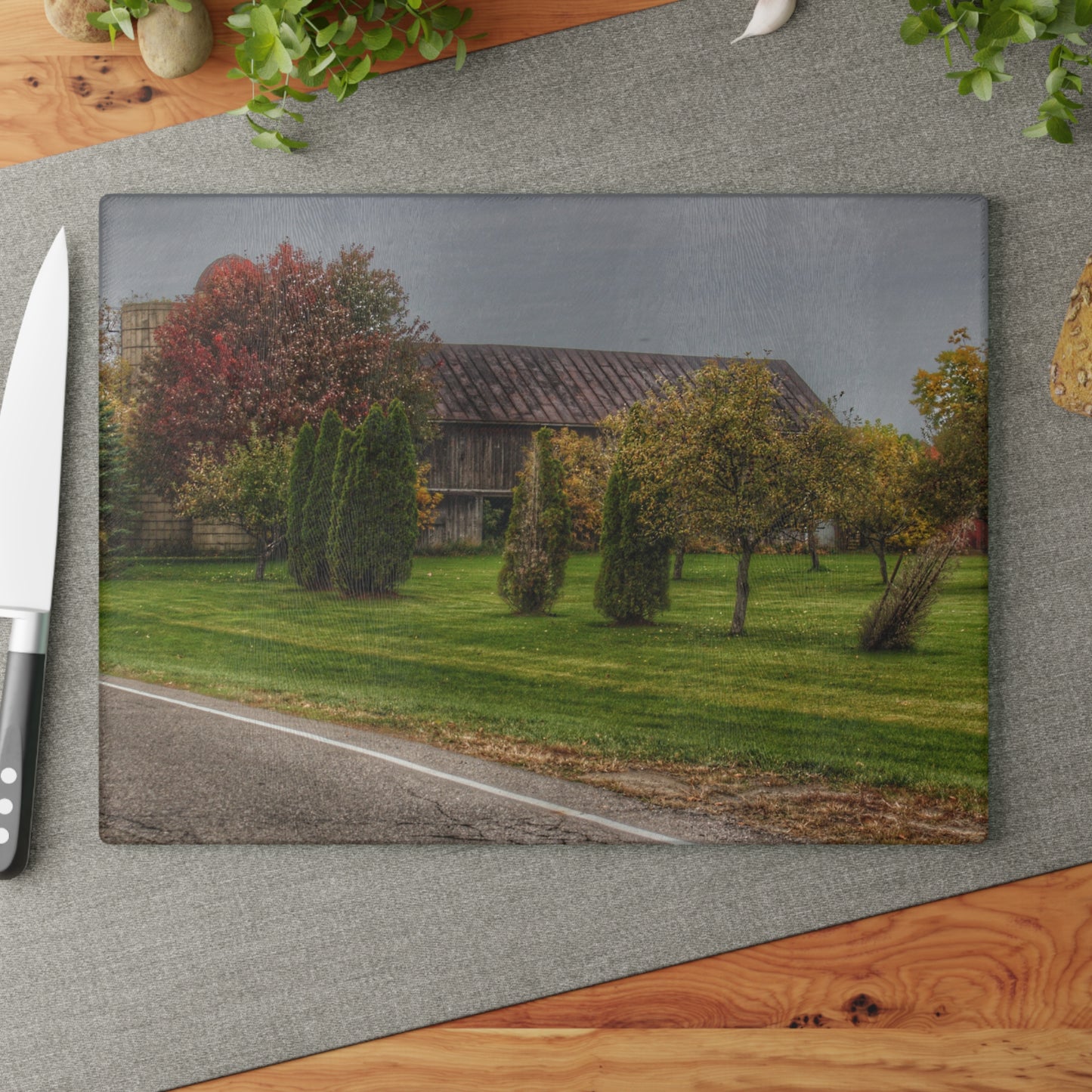 U R There Photography Goodrich Grey Rustic Farmhouse Tempered-Glass Cutting Board