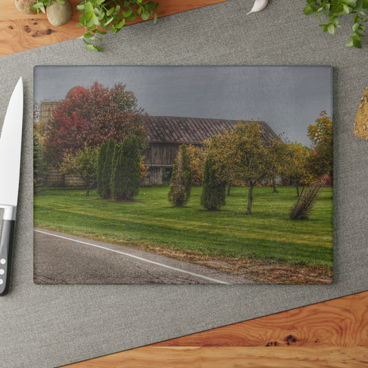 U R There Photography Goodrich Grey Rustic Farmhouse Tempered-Glass Cutting Board