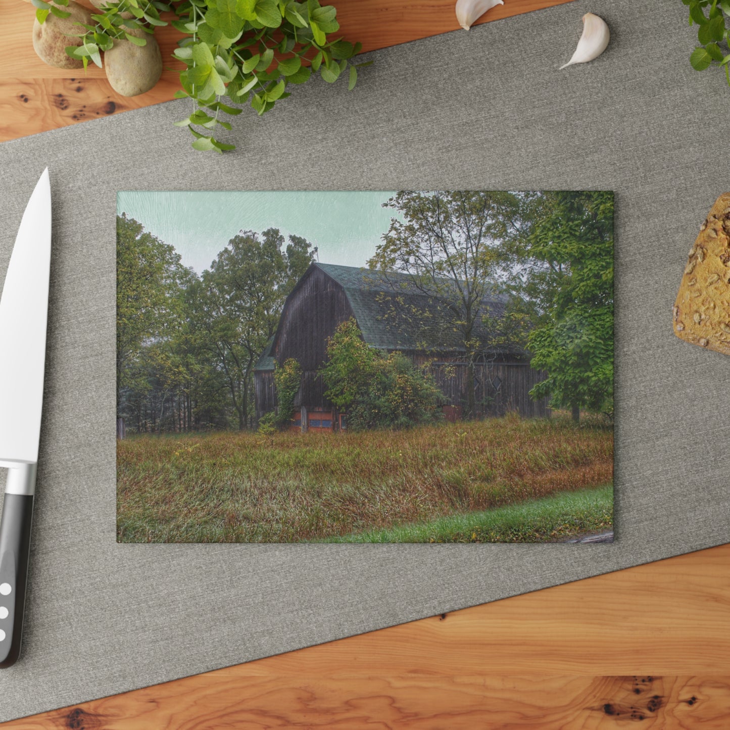 U R There Photography Metamora Road Grey Rustic Farmhouse Tempered-Glass Cutting Board