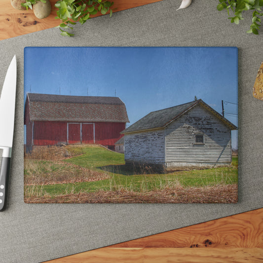 U R There Photography Hurd Corners Red and Little White Rustic Farmhouse Tempered-Glass Cutting Board